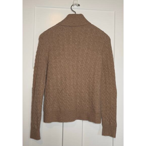 J.Crew Brown Wool Alpaca Cable Knit Ruffle Turtleneck Sweater Women’s Small - Picture 2 of 10